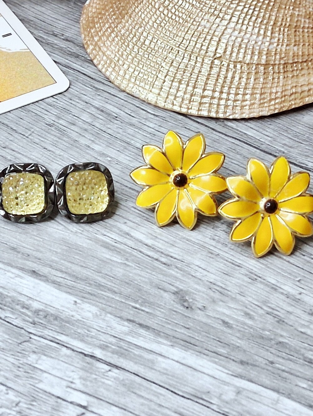 Yellow Daisy Flower Enamel Earrings -  Earring Bundle Studs